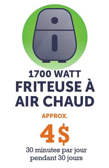 Graphique - Friteuse à air de 1 700 watts (environ 4 $ - 30 minutes par jour pendant 30 jours)